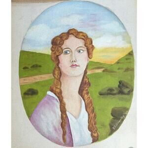 Antique 1907 Signed R.D. Howells Painted Young Woman 16 x 20 Braids